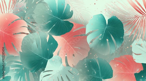 Soft tropical leaves pattern with pastel green tones