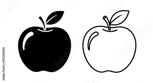 Black and white apple illustration, vector design, clip art, minimalist style Vector