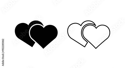 Two hearts split in half, black and white, love symbol, broken heart, couple Vector