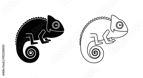 Two chameleons illustration with different shading styles, minimalist design Vector