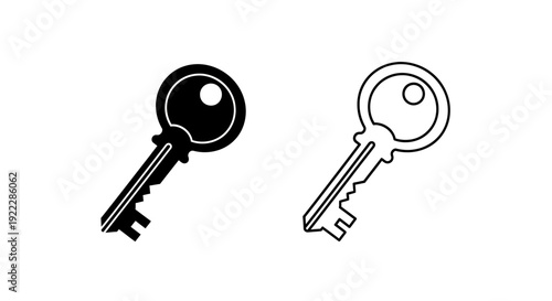 Two different key designs, black key and white key, vintage style keys, simple keys Vector