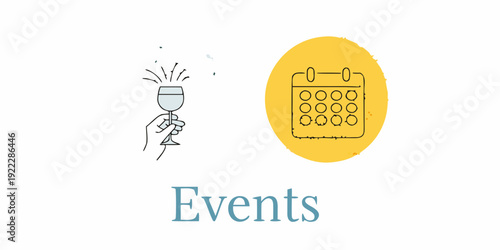 A celebratory glass and calendar icon represent event planning services