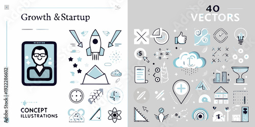 Business growth and startup concepts illustrated with vector graphics and icons