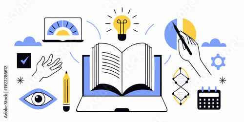 Learning and education concepts with books technology and creativity