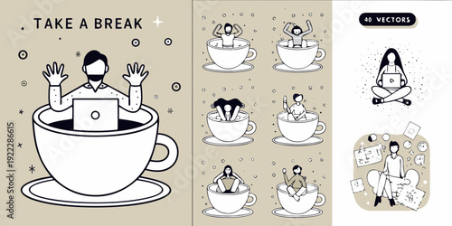 People submerged in tea cups illustrating the need for mental breaks