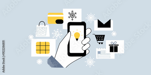 Digital shopping concept with a smartphone gifts and payment options