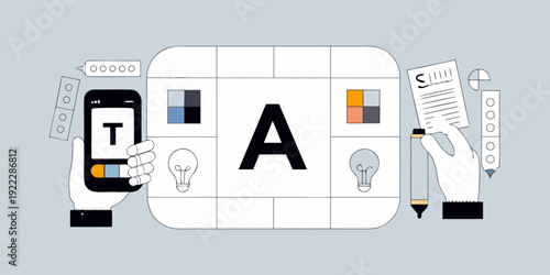 Creative process visualization with phone ideas and design elements
