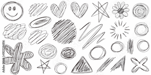 Collection of hand drawn doodle shapes and whimsical sketch elements