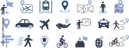 Vector Set of Transport and Map Icons – Travel, Navigation, Directions .Global Travel and Navigation Icons Set – Maps, Locations, Transport. Navigation & Travel Line Icons.