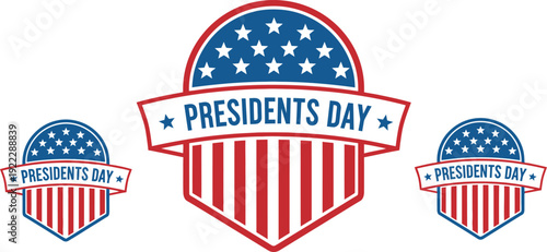 Presidents Day Patriotic Emblem Vector Illustration Set. Flat design USA American holiday badge icons for celebration and event promotion.