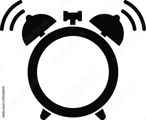 Minimalist alarm clock ringing vector illustration. Flat design icon for time management, morning wake up, and schedule alerts. Simple silhouette graphic element.