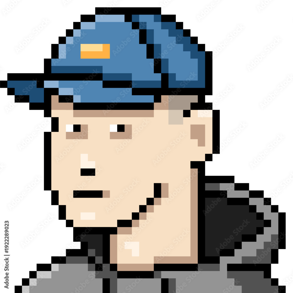 Obraz premium Vector Pixel Art Portrait of Man in Cap and Hoodie