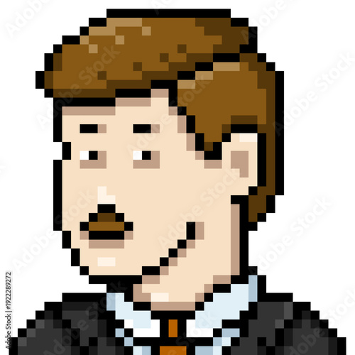 Vector Pixel Art Moustache Man in Suit