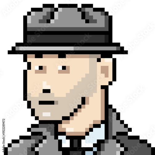 Vector Pixel Art Userpic of Man in Hat and Coat
