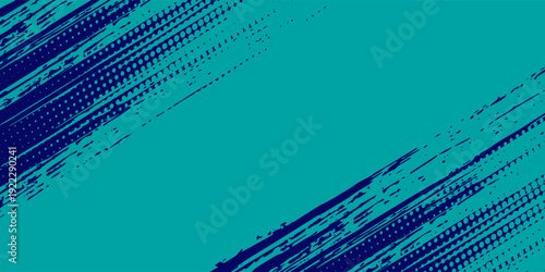Scratch frame halftone sport background. Urban grunge banner texture. Turquoise blue graphic design backdrop. Brush strokes with text place.