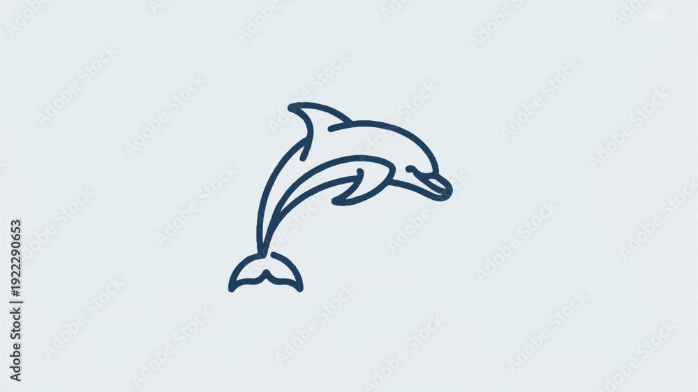 Fototapeta premium Simple line art illustration of a leaping dolphin on a plain white background showcasing minimalist design and clean aesthetic