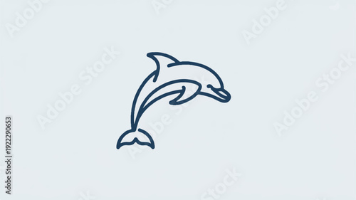 Simple line art illustration of a leaping dolphin on a plain white background showcasing minimalist design and clean aesthetic