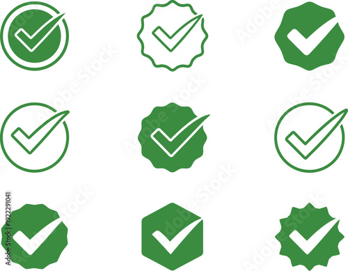 Vibrant Green Check Mark Badges and Icons for Approval