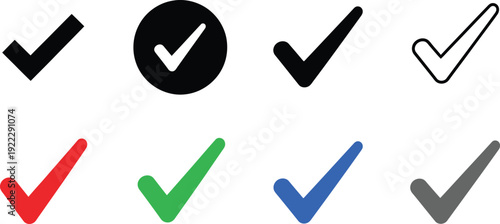 Variety of Check Mark Icons in Different Styles and Colors