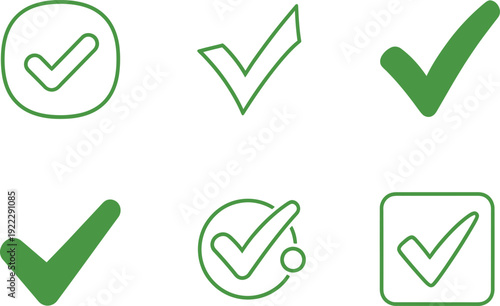 Green Checkmark Icons with Different Borders and Styles