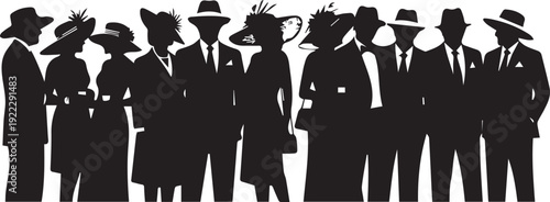 Elegant crowd silhouette vector illustration for horse racing event vintage fashion people