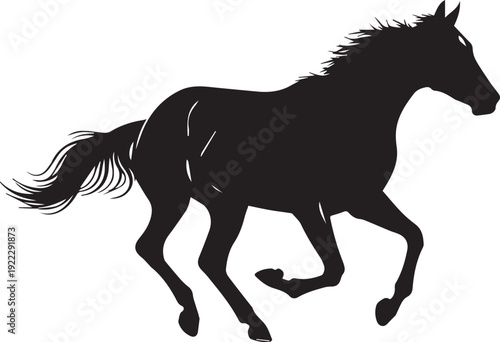 Running horse vector silhouette illustration line art isolated on white background