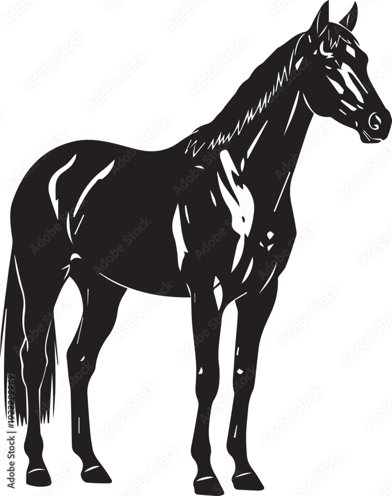 Obraz premium Elegant horse silhouette illustration standing vector art black and white outline