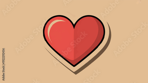 Red heart symbol with black outline and beige background love and care concept