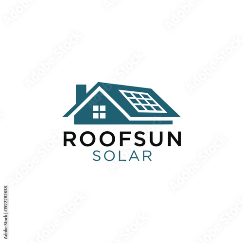 Minimalist rooftop structure logo featuring integrated sun power cells for smart residential energy solutions RoofSun Solar