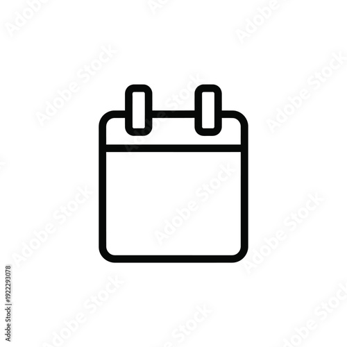 Minimalist outline icon depicting a square calendar with two rings at the top, symbolizing important dates, appointments, and event scheduling for digital applications and user interfaces