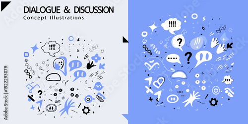 Dialogue and discussion concept illustration with speech bubbles and questioning