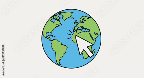 Cursor clicking on planet earth illustration.