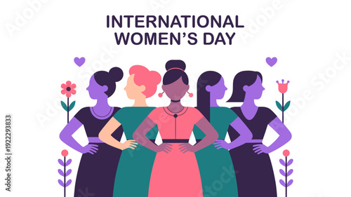 International Women’s Day Diverse Women Standing Together in Unity and Empowerment Vector Illustration