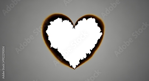 Burnt heart shape on gray background