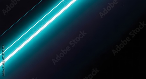 Glowing blue light beam in dark space