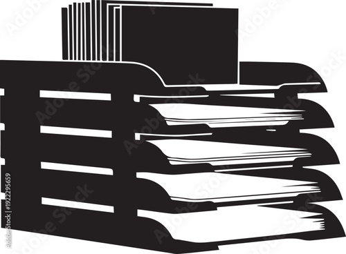 Office paper trays silhouette vector illustration line art documentation organization stack files