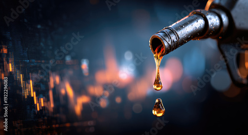 gasoline petroleum fuel nozzle with blurred background of oil price graph of the energy market business on a global industrial.	