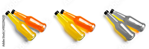 A bottles of orange drink on a white background. High quality photo