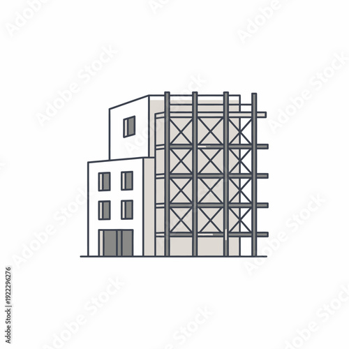Building Under Construction with Scaffolding - Modern Architectural Development Project Vector Icon