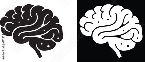 human brain black white icon set vector illustration logo 