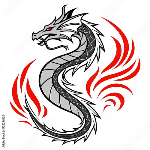 A dragon with red eyes and flames Vector