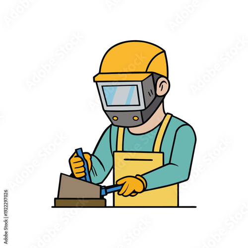 Welder in protective gear working on metal structure for industrial jobs