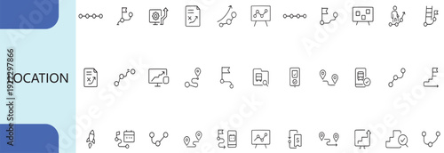 location and map navigation icon set, minimal outline tracking symbols