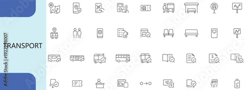transport and logistics icon set, minimal outline public transportation symbols