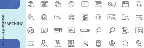 searching and seo icon set, minimal outline magnifying glass symbols