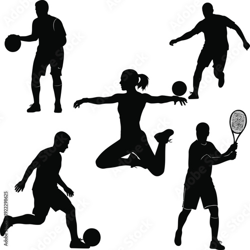 Set of various sport activities people silhouettes vector illustration collection