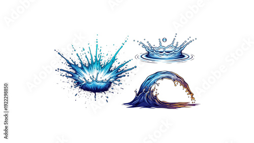 Gradient Water Splash Wave with Energy Burst Glow Vector Design