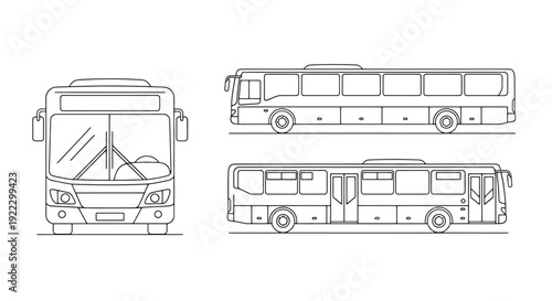 Bus illustration front side and top view outline.