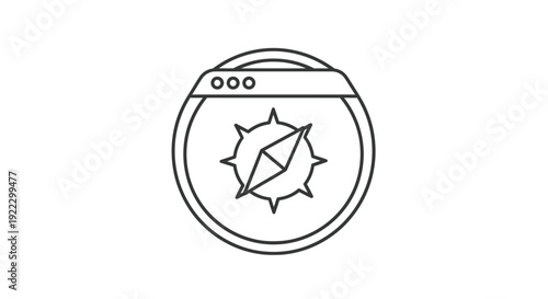 Browser window with compass icon inside line art.