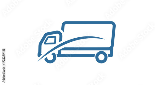 Blue truck icon with a curved line representing motion.